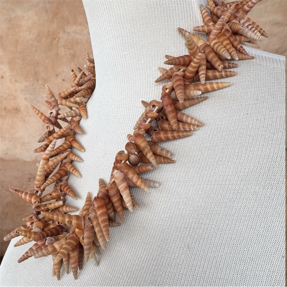 Mermaid Turritella Unicorn Horn Spiral Beachy Boho Shell Necklace Strand 48” - Picture 2 of 11